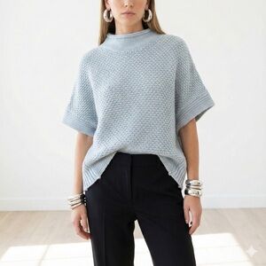 Elsamanda x Anthropologie blue grey alpaca wool poncho sweater - Small